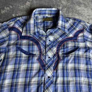Vtg TEM TEX Western Shirt Plaid Pearl Snap ROCKABILLY USA Men's XL Tail